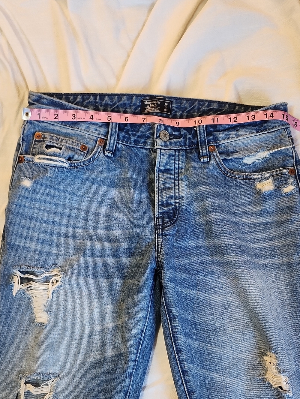 Abercrombie & Fitch Light Blue Distressed Low Rise Boyfriend Jeans